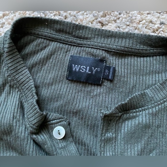 Wsly Long sleeve green WESLEY BANDIER SHOPBOP RIBBED HENLEY LETTUCE TRIM EUC S - Picture 2 of 5